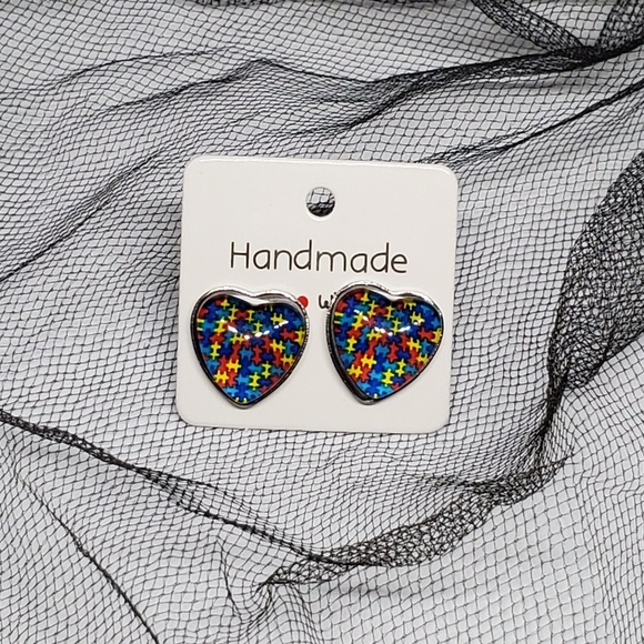 Funky Lobe Jewelry - 3/$20 Autism Awareness Cabochon Stud Earrings